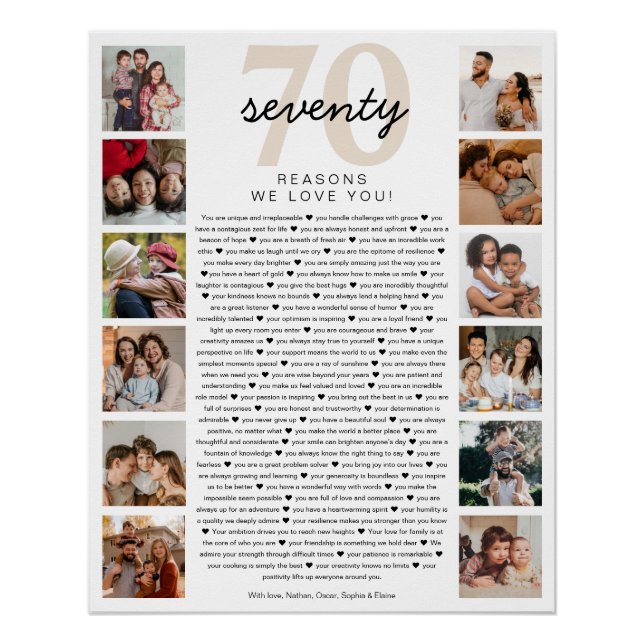 Poster 70 Reasons We Love You Birthday Keepsake Gift (Devant)