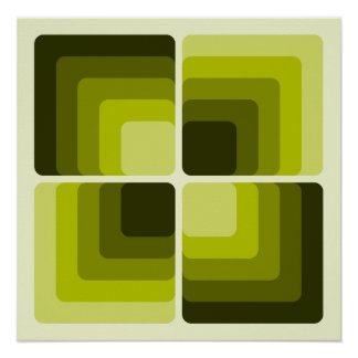Poster 70s Rainbow Squares Monochrome Green