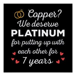 Poster 7e anniversaire Mariage I - Couple amusant en cuiv
