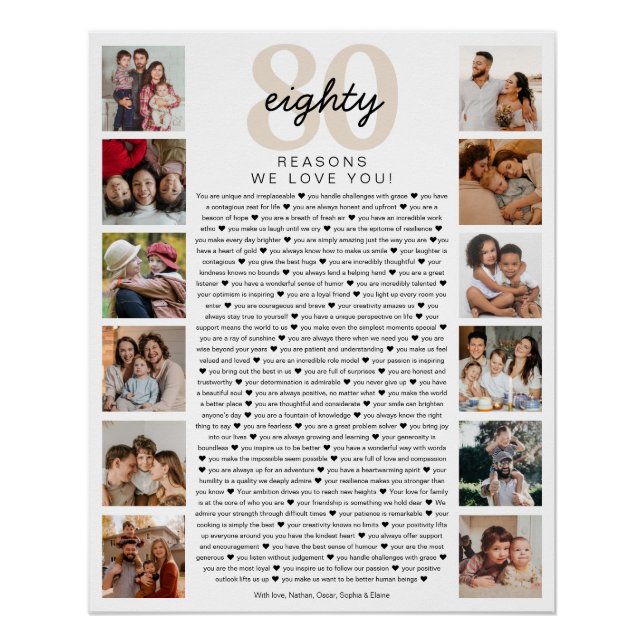 Poster 80 Reasons We Love You Birthday Keepsake Gift (Devant)