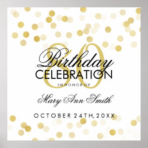 Poster 80e anniversaire Faux Gold Foil Parties scintillan
