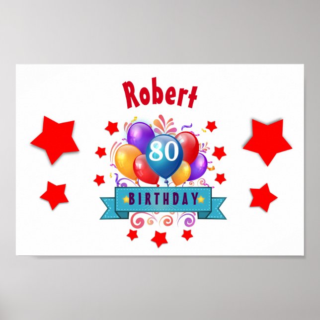 Poster 80e anniversaire Festive Ballons colorés C01HZ (Devant)