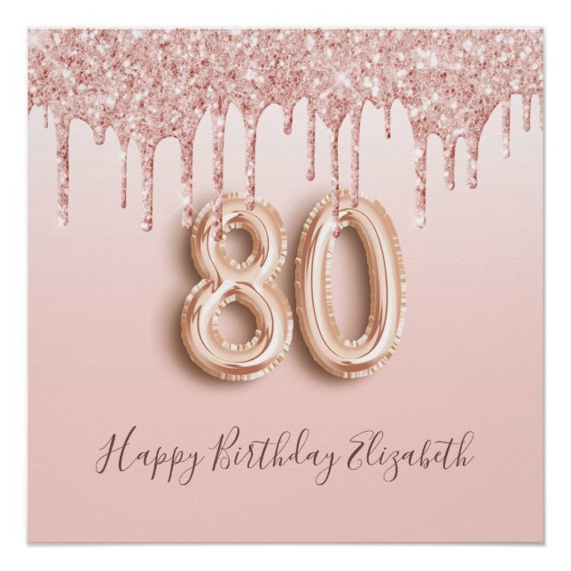 Poster 80e anniversaire rose or parties scintillant rose (Devant)