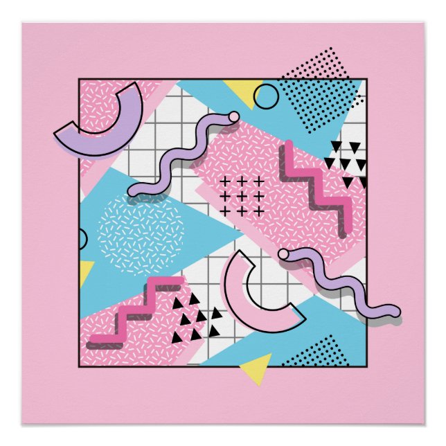 Poster 80's Memphis Active Pink Light Blue (Devant)