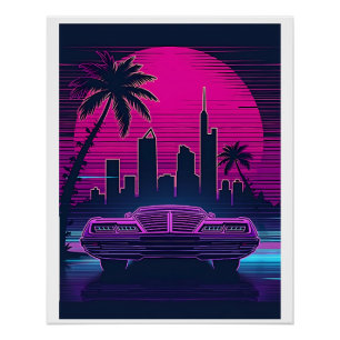 Poster 80s Retro Cityscape - Neon Cyberpunk esthétique