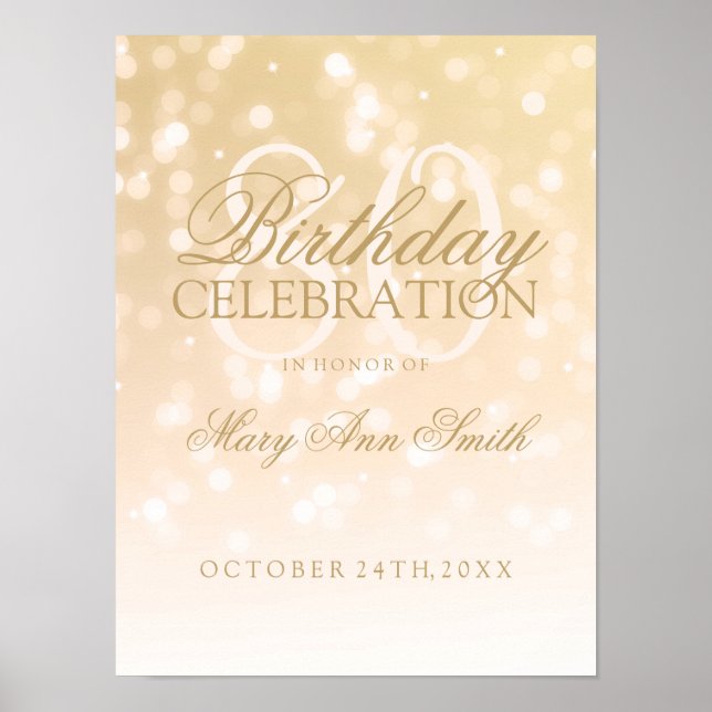 Poster 80th Birthday Gold Bokeh Sparkle Lights (Devant)