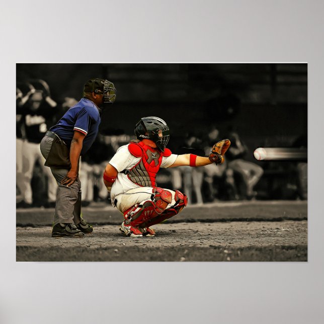 Poster 90 MPH Baseball Heading Towards Catcher and Ump (Devant)