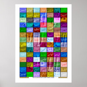 Poster 99 Excellents noms d'ALLAH -avec le texte turc-