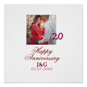 Poster À 20 ans de mariage joyeux anniversaire ajoutez un