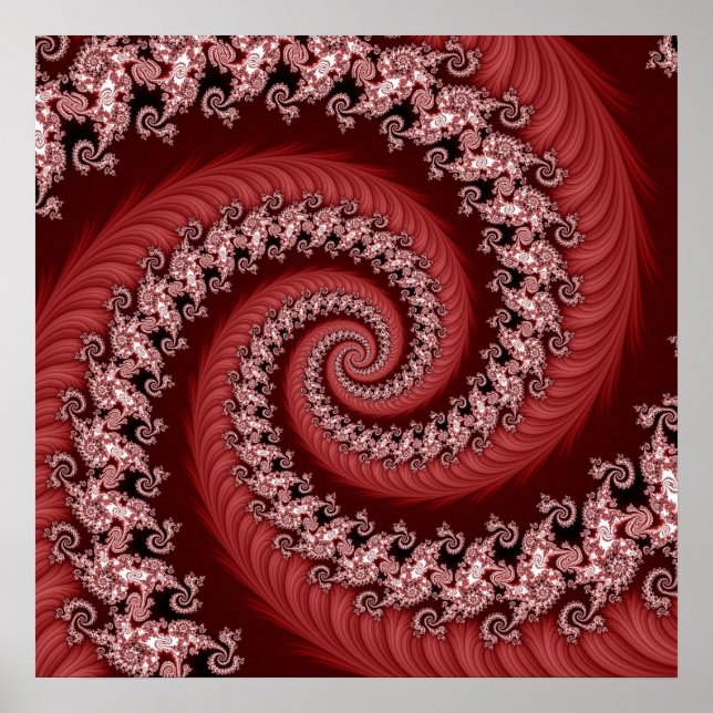 Poster à double spirale rouge fractal (Devant)