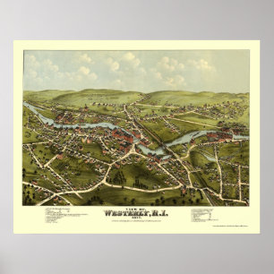 Poster À l'ouest, carte panoramique de RI - 1877