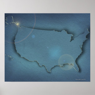 Poster A simple blue map of the USA showing Alaska and