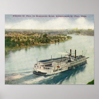 Poster à vapeur vintage St Paul Mississippi River