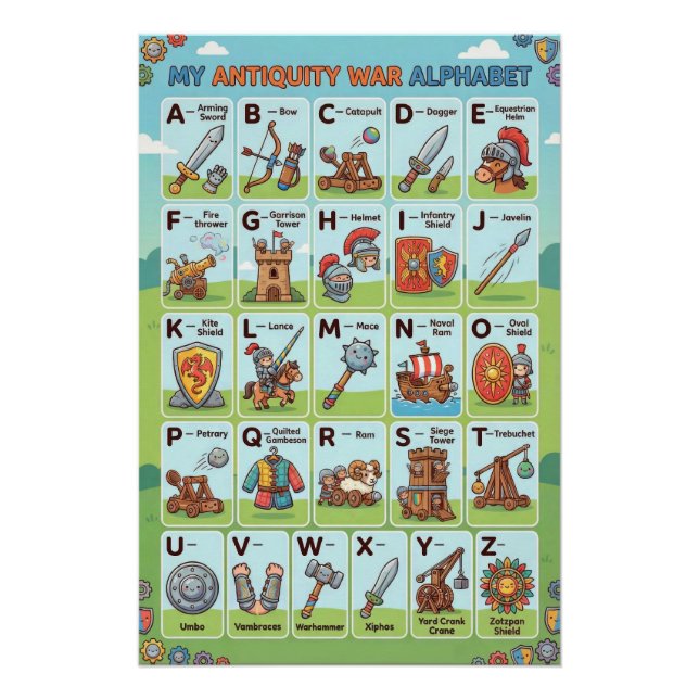 Poster A-Z Antiquity War Alphabet (Devant)
