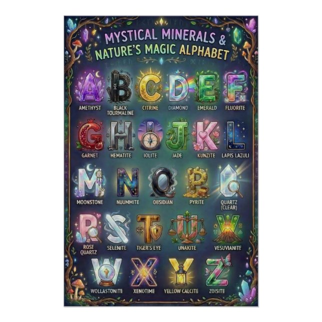 Poster A-Z Cristaux Mystiques Alphabet (Devant)