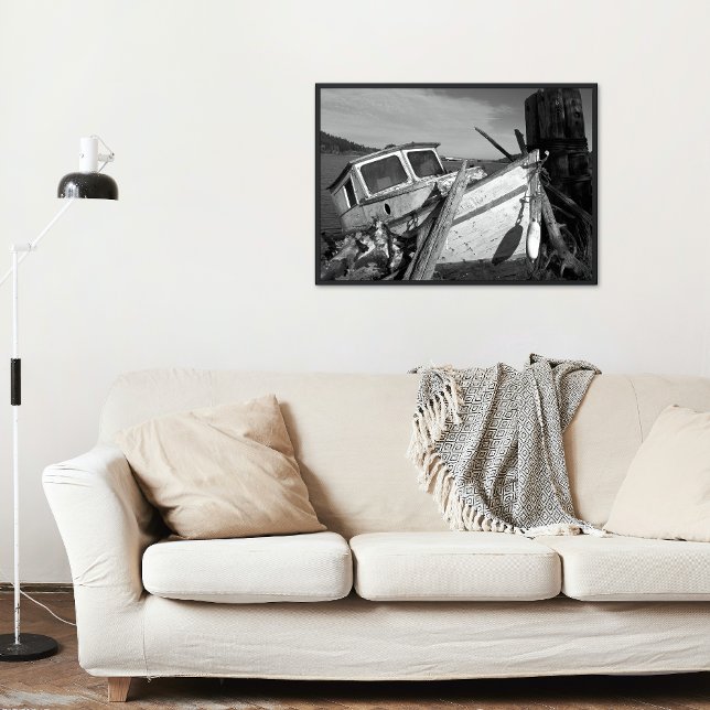 Poster Abandoned Shipwreck Black and White Photo Glossy (In Situ)