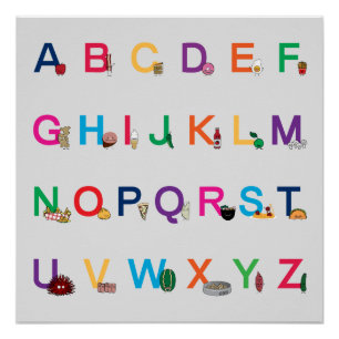 Poster ABC Alphabet lettres d'apprentissage Happy Foods D
