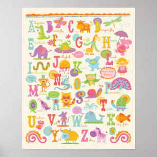 Poster ABC Animal Alphabet Girl Nursery Print