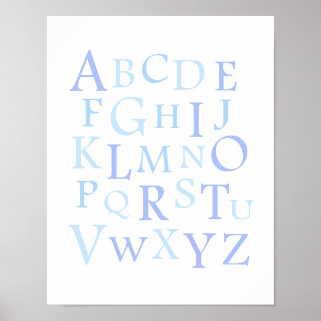 Poster ABC Nursery Blue Typographie Imprimer (Devant)