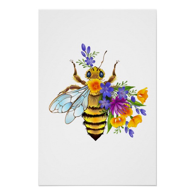 Poster Abeille à fleurs avec plantes sauvages (Devant)