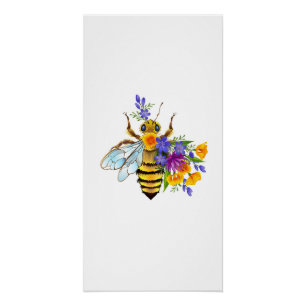 Poster Abeille à fleurs avec plantes sauvages