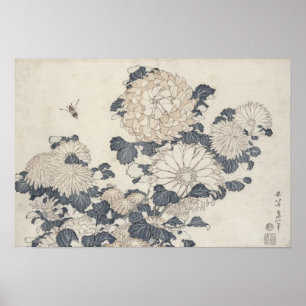 Poster Abeille et chrysanthèmes