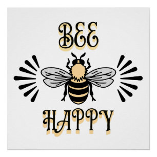 Poster Abeille Heureuse   Abeille à miel de style vintage