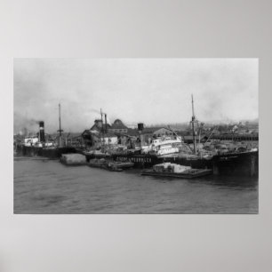 Poster Aberdeen, WA - Vue du front de mer et de la naviga