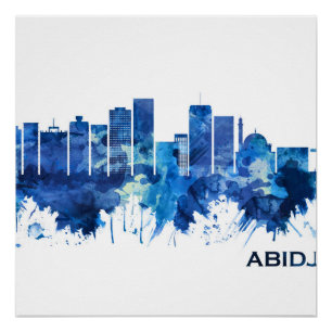 Poster Abidjan Côte d'Ivoire Skyline Blue