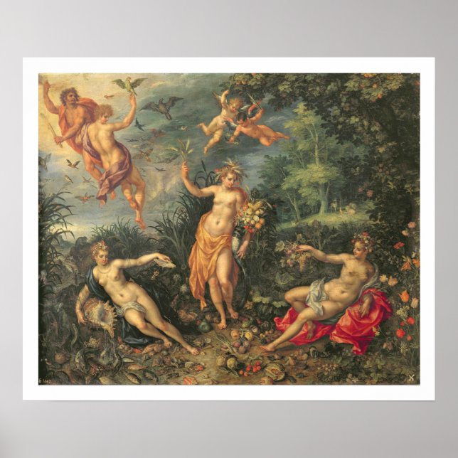 Poster Abondance et les quatre éléments, c.1606 (huile su (Devant)