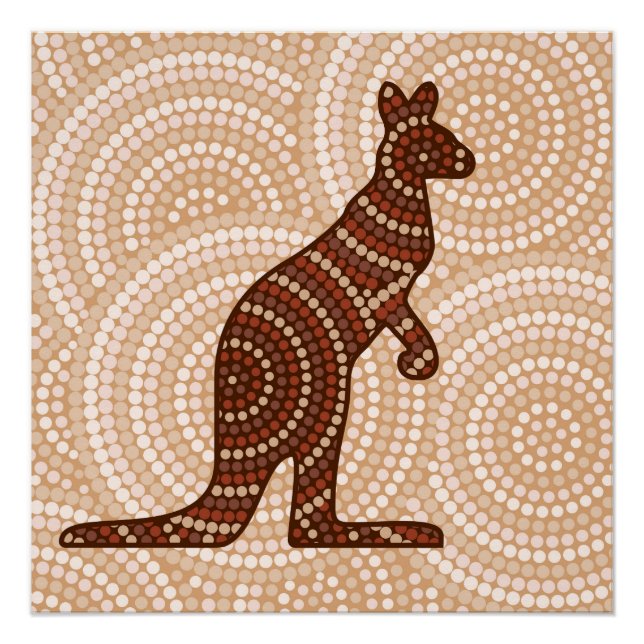 Poster Aboriginal kangaroo dot painting (Devant)