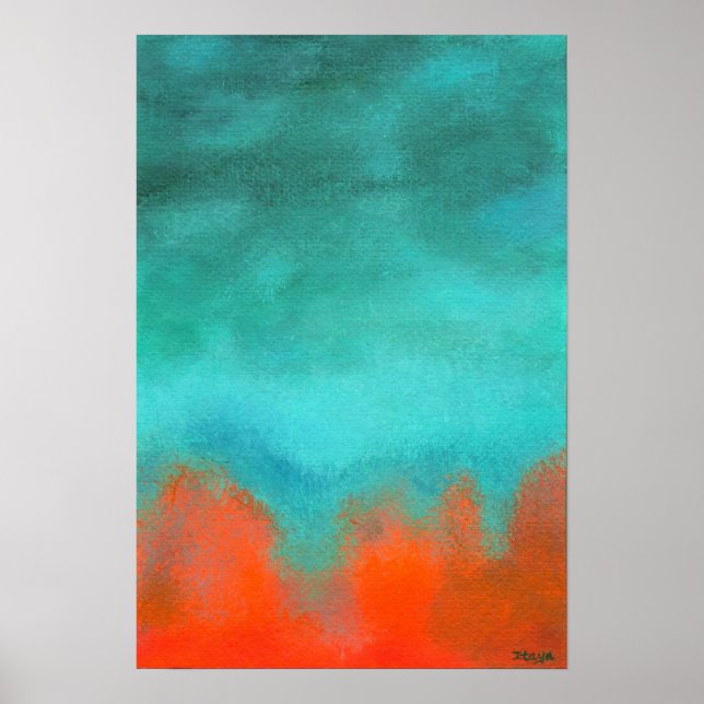 Poster Abstract Art Painting, Red, Orange, Aqua, Teal (Devant)