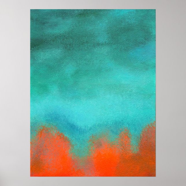 Poster Abstract Art Painting, Red, Orange, Aqua, Teal (Devant)