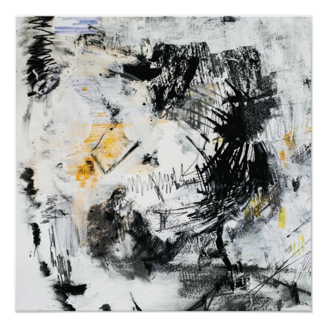 Poster Abstract Brushstroke Texture – Black White & Gold  (Devant)