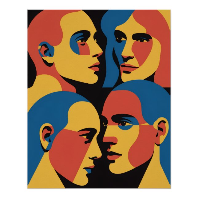 Poster Abstract Faces Grid Art Print, Human Faces (Devant)