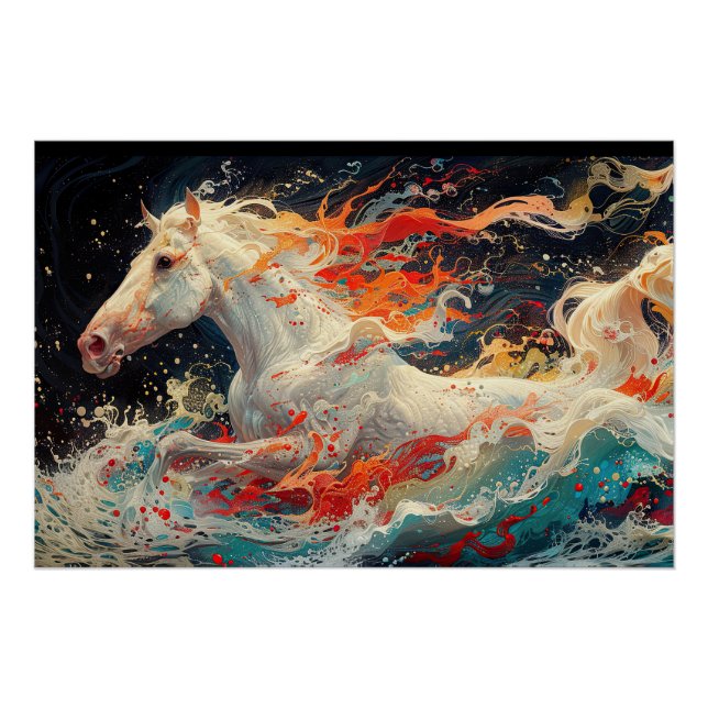 Poster Abstract horse mural on vibrant brick canvas. Gene (Devant)