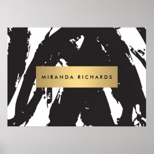 Poster Abstrait Black Brushstrokes