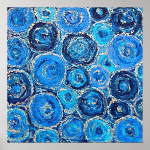Poster Abstrait Blue and Silver Circles