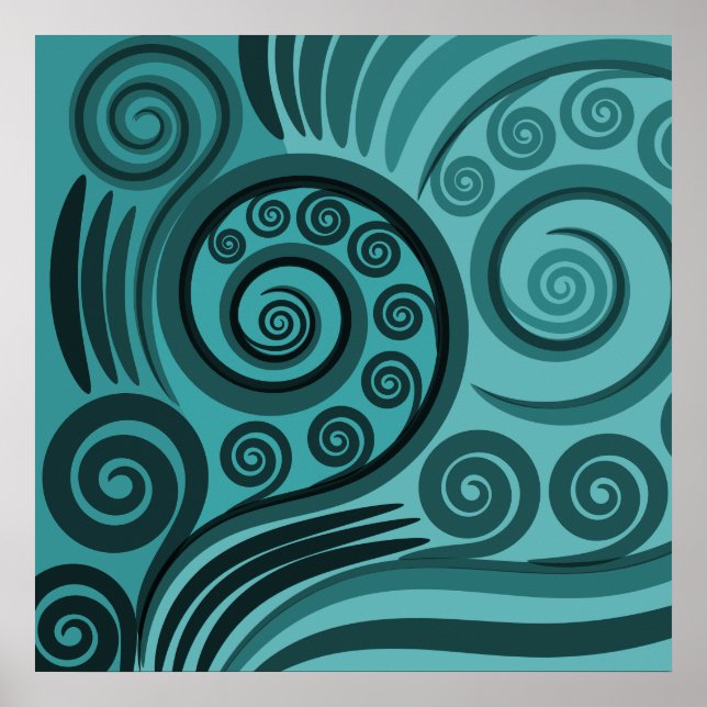 Poster Abstrait Blue Fern Frond Curls (Devant)