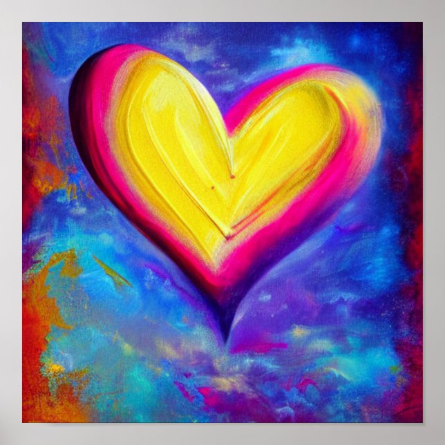 Poster Abstrait de coeur jaune et rose (Devant)