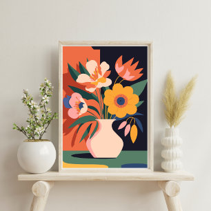 Poster Abstrait de fleurs de vase botanique modern