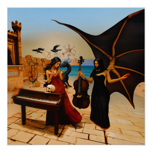 Poster Abstrait Dragon Skull Witchy AI Art Semi-brillant (Devant)