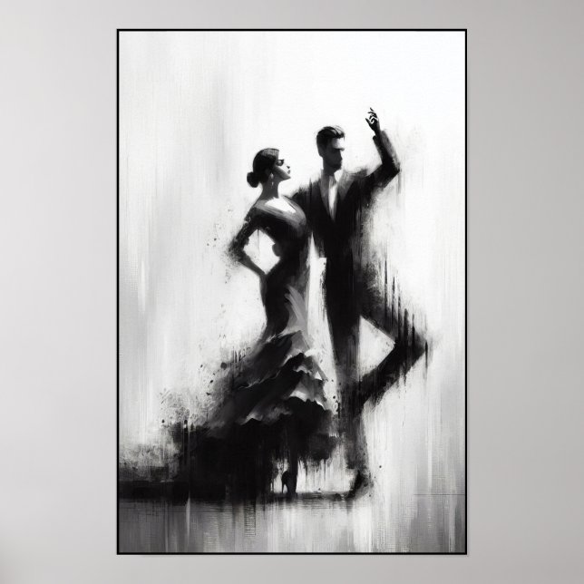 Poster Abstrait du duo de danse flamenco (Devant)
