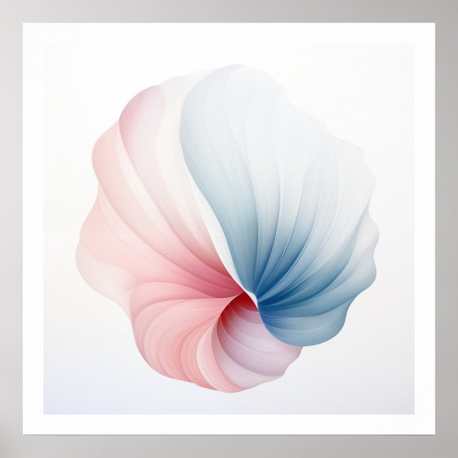 Poster Abstrait en coquille rose, bleue et blanche (Devant)