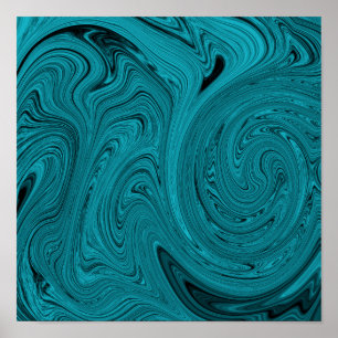 Poster Abstrait En Marbre Liquide Turquoise Et Noi
