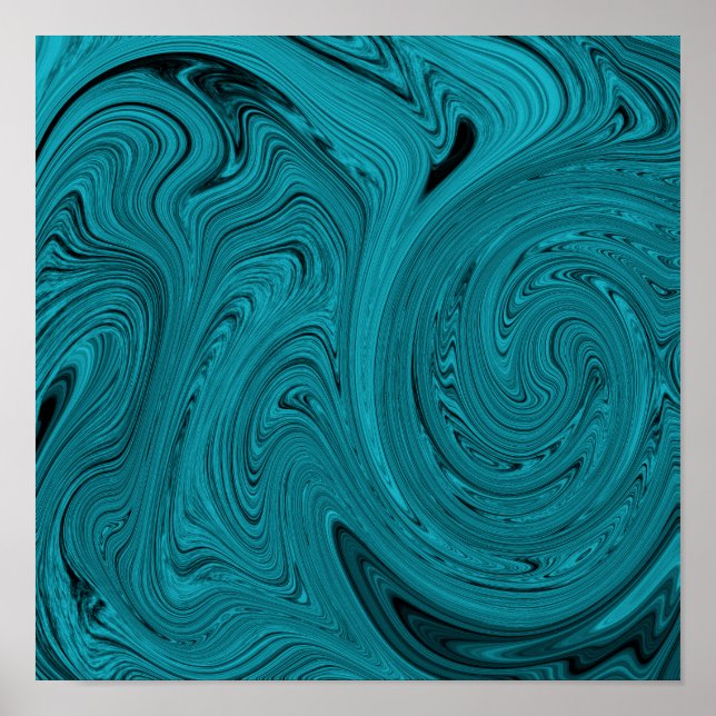 Poster Abstrait En Marbre Liquide Turquoise Et Noi (Devant)