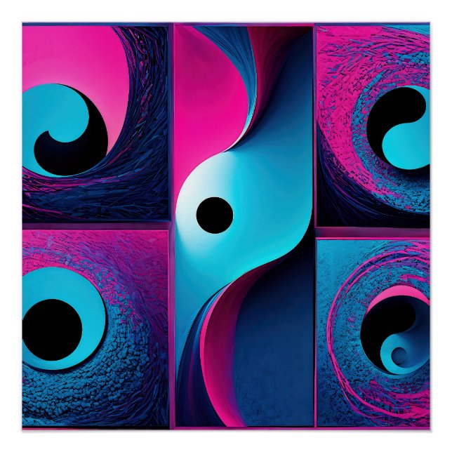 Poster Abstrait géométrique bleu rose (Devant)
