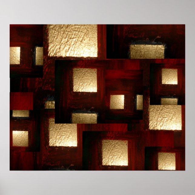 Poster Abstrait Gold Carrés (Devant)