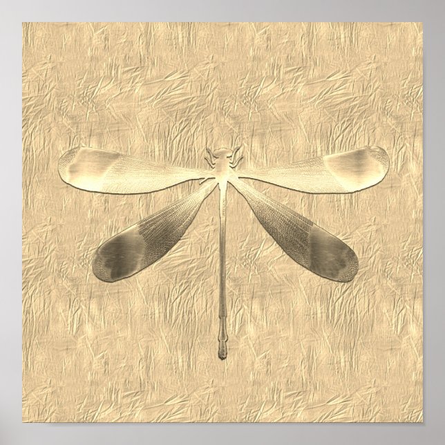 Poster Abstrait Gold Dragonfly Collage (Devant)