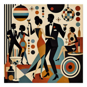 Poster Abstrait Jazzy Martinis et Soirée Dansante Cocktai